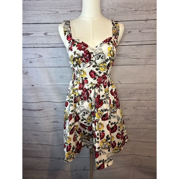 Hot Topic Dresses & Skirts - Hot Topic Roses and Skulls Retro Fit & Flare Dress Medium